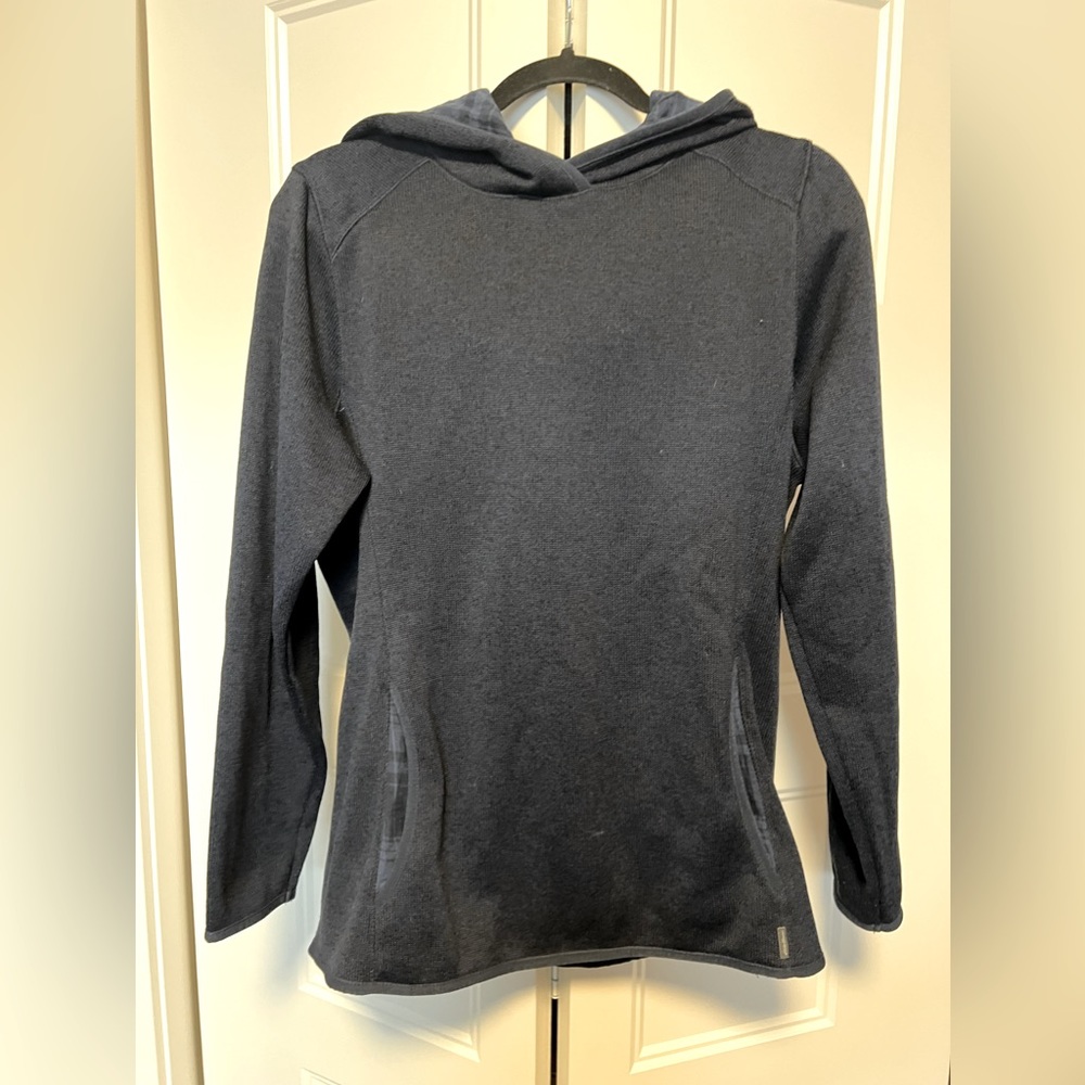 Navy and plaid hooded pull over